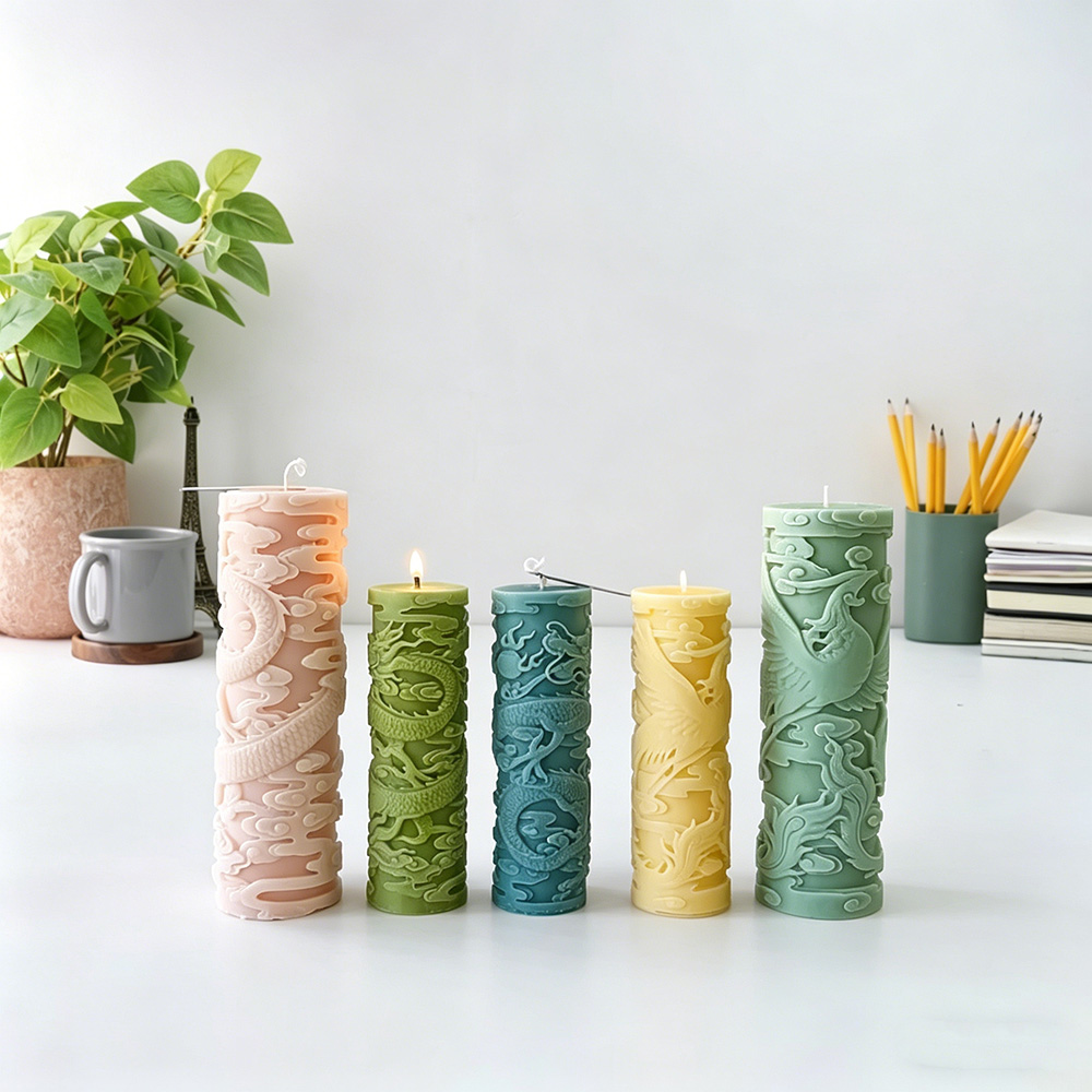 Candle Making Phoenix - Dragon Phoenix Embossment Cilinder Kaars Siliconen
